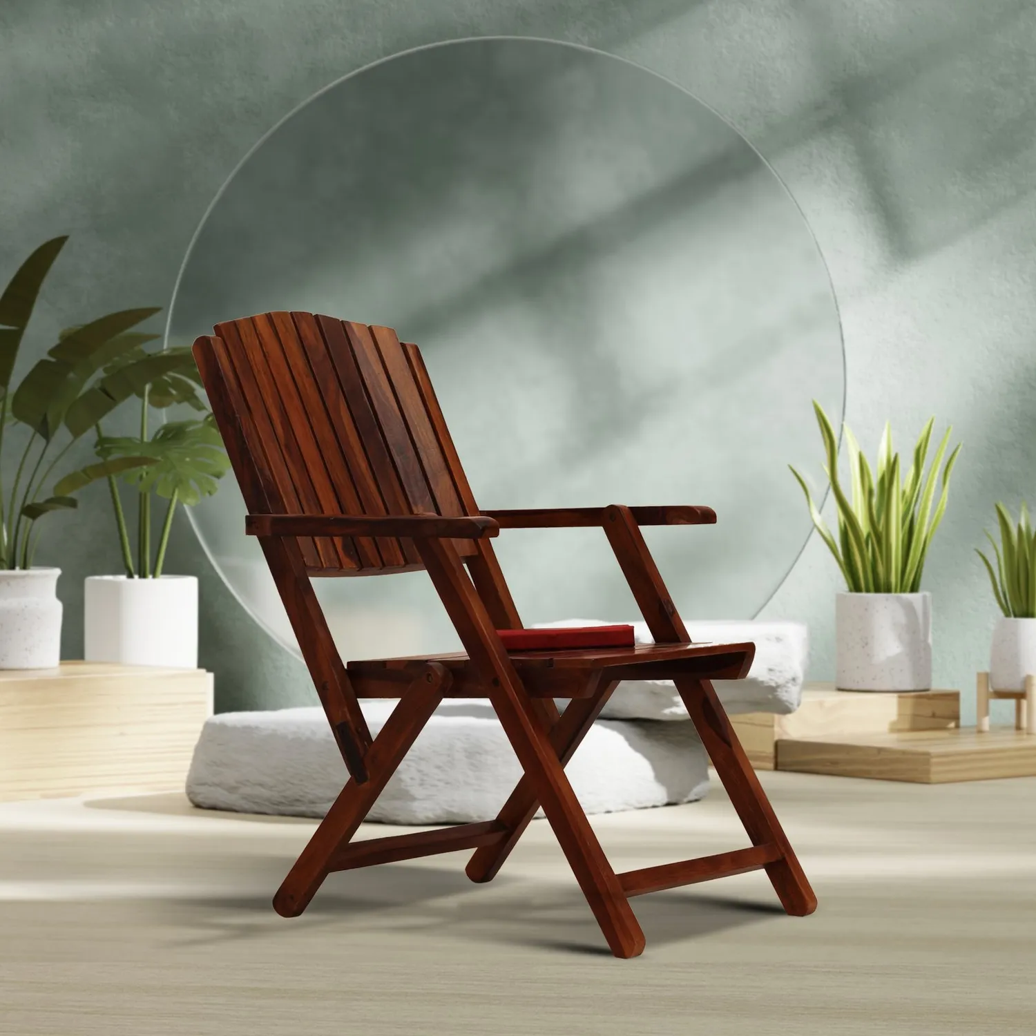 Royal Finish Classic Garden Foldable Chair in Sheesham with Natural Colour
