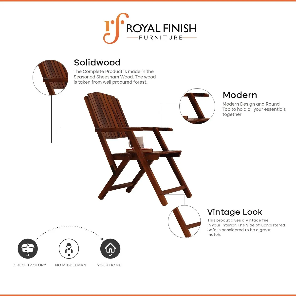 Royal Finish Classic Garden Foldable Chair in Sheesham with Natural Colour sheesham wood furniture image 2