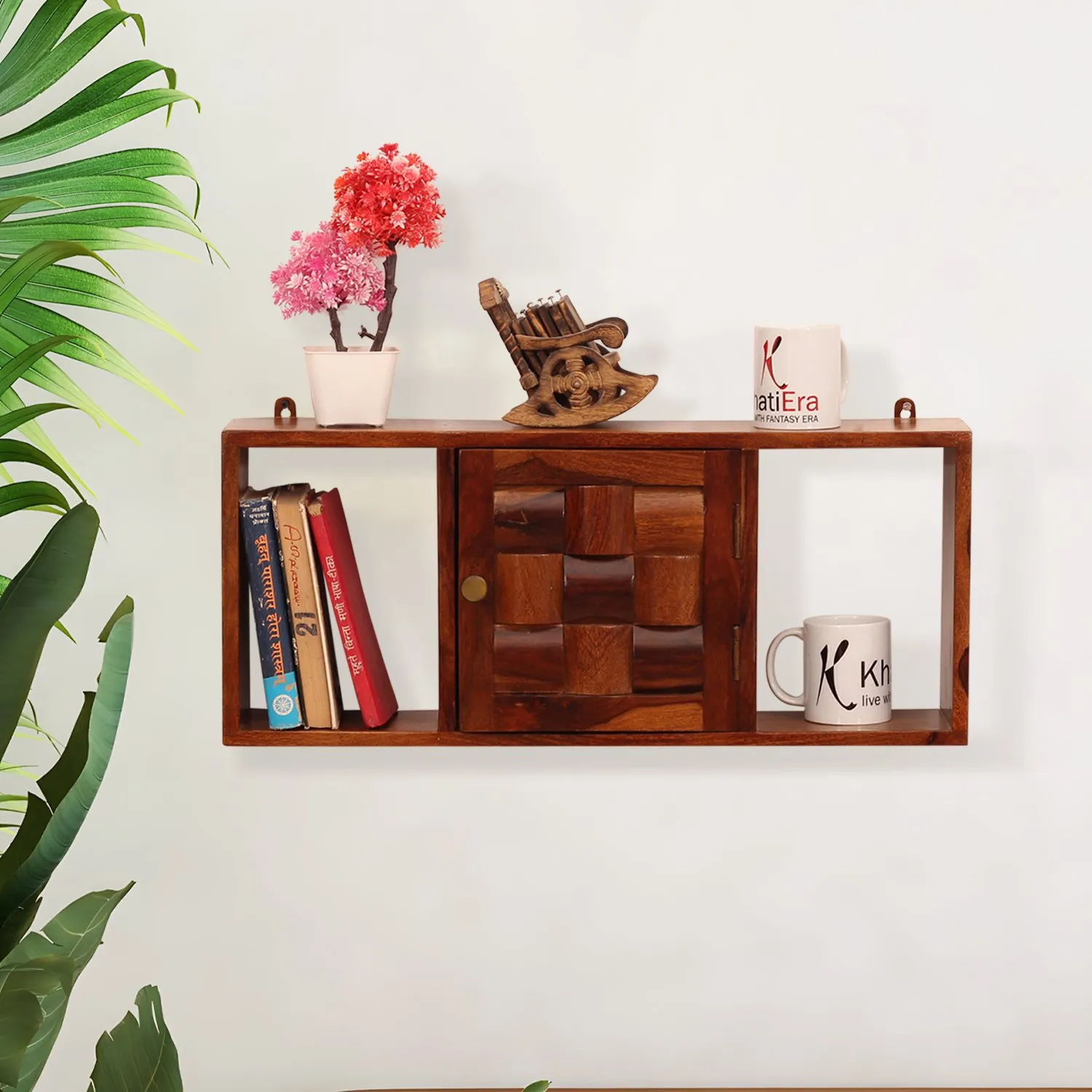 Royal Finish Zenith Wall Shelf Natural Honey In Sheesham with Matte Finished