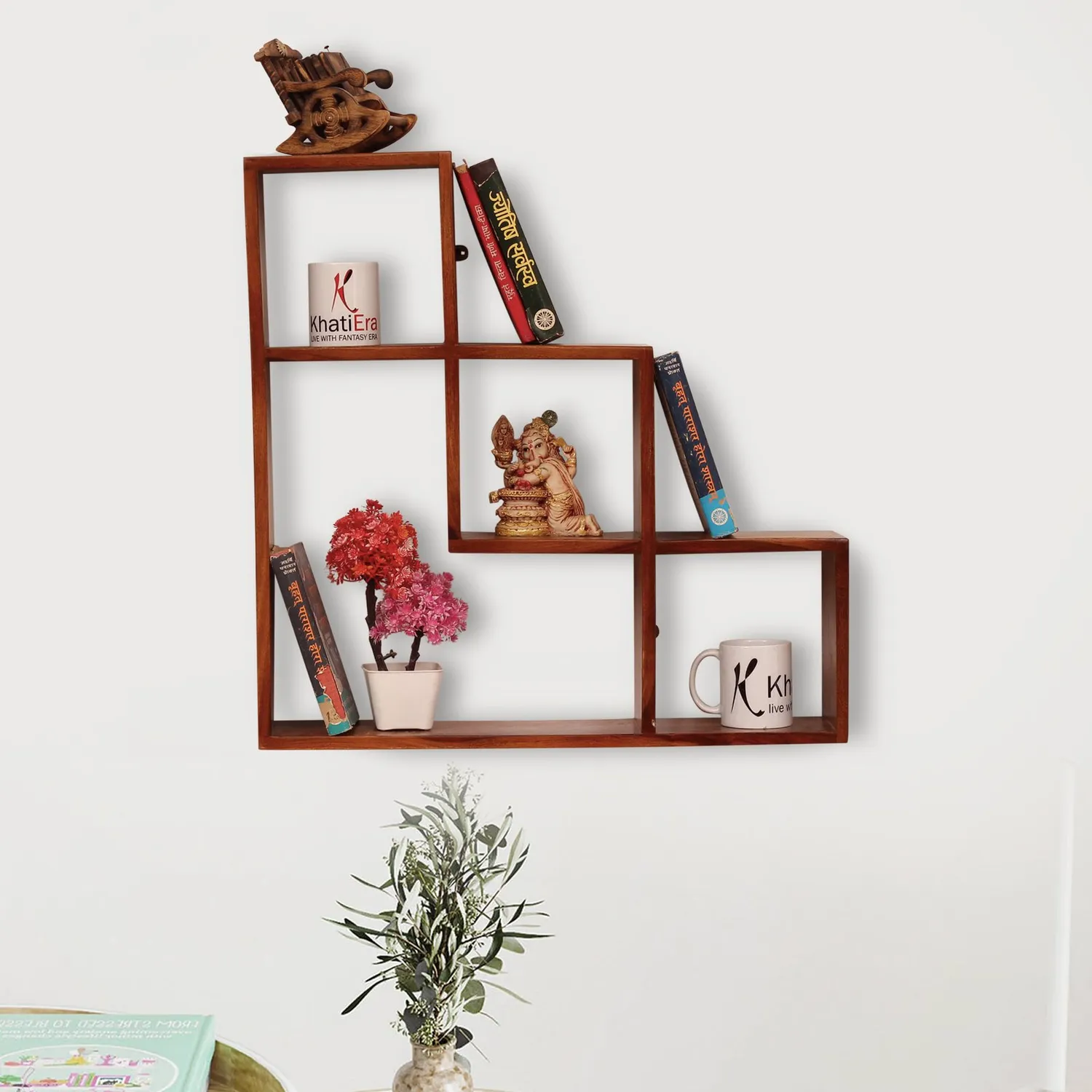 Royal Finish Artisanal Wall Shelf Natural Honey In Sheesham with Matte Finished