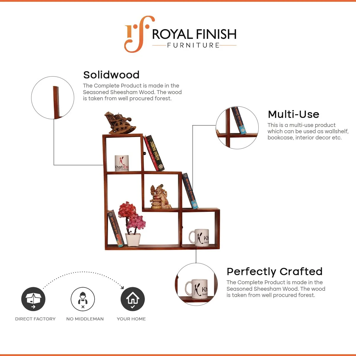 Royal Finish Artisanal Wall Shelf Natural Honey In Sheesham with Matte Finished sheesham wood furniture image 2