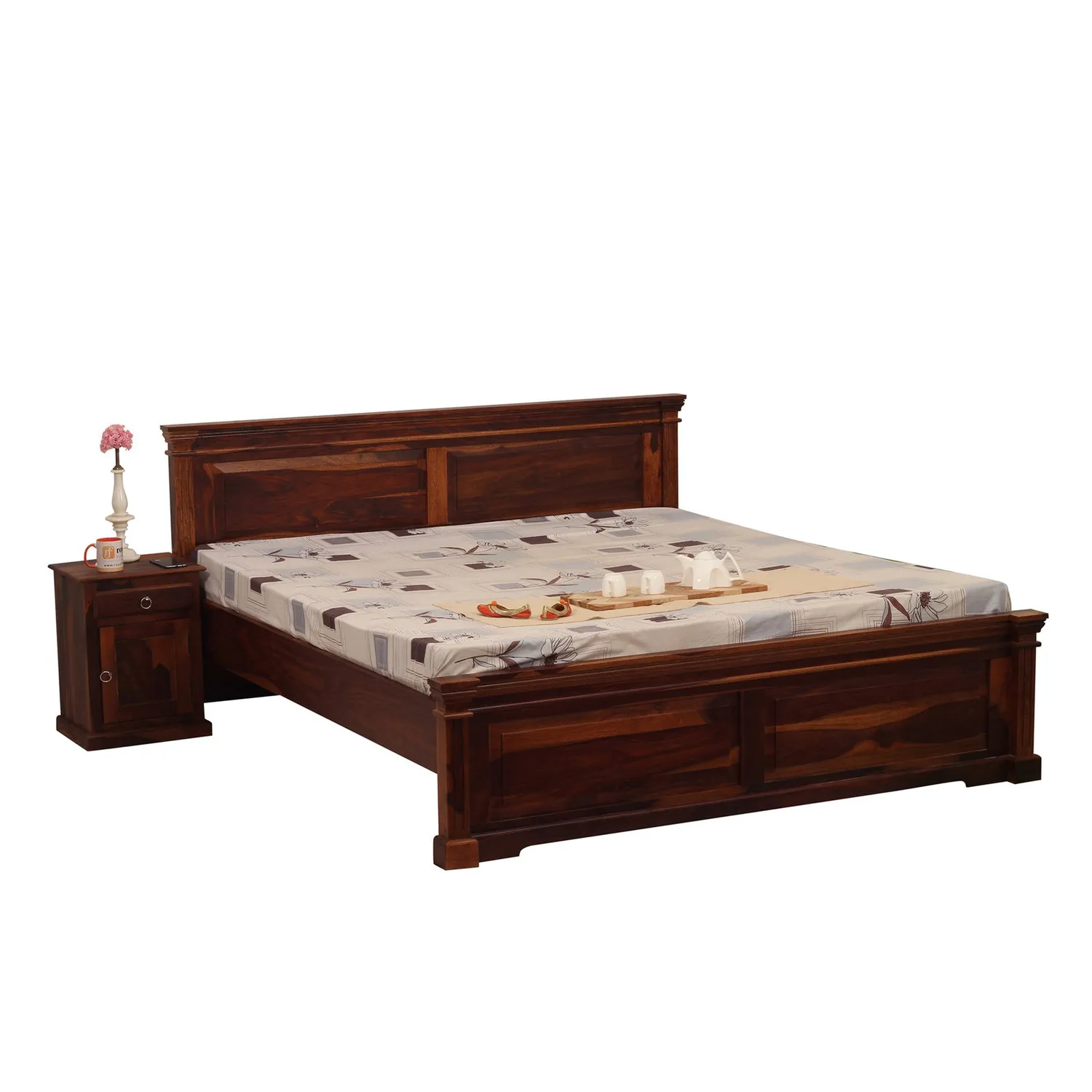 Royal Finish Stellar King Size Bed In Natural Colour With Matte Finished sheesham wood bed image 4