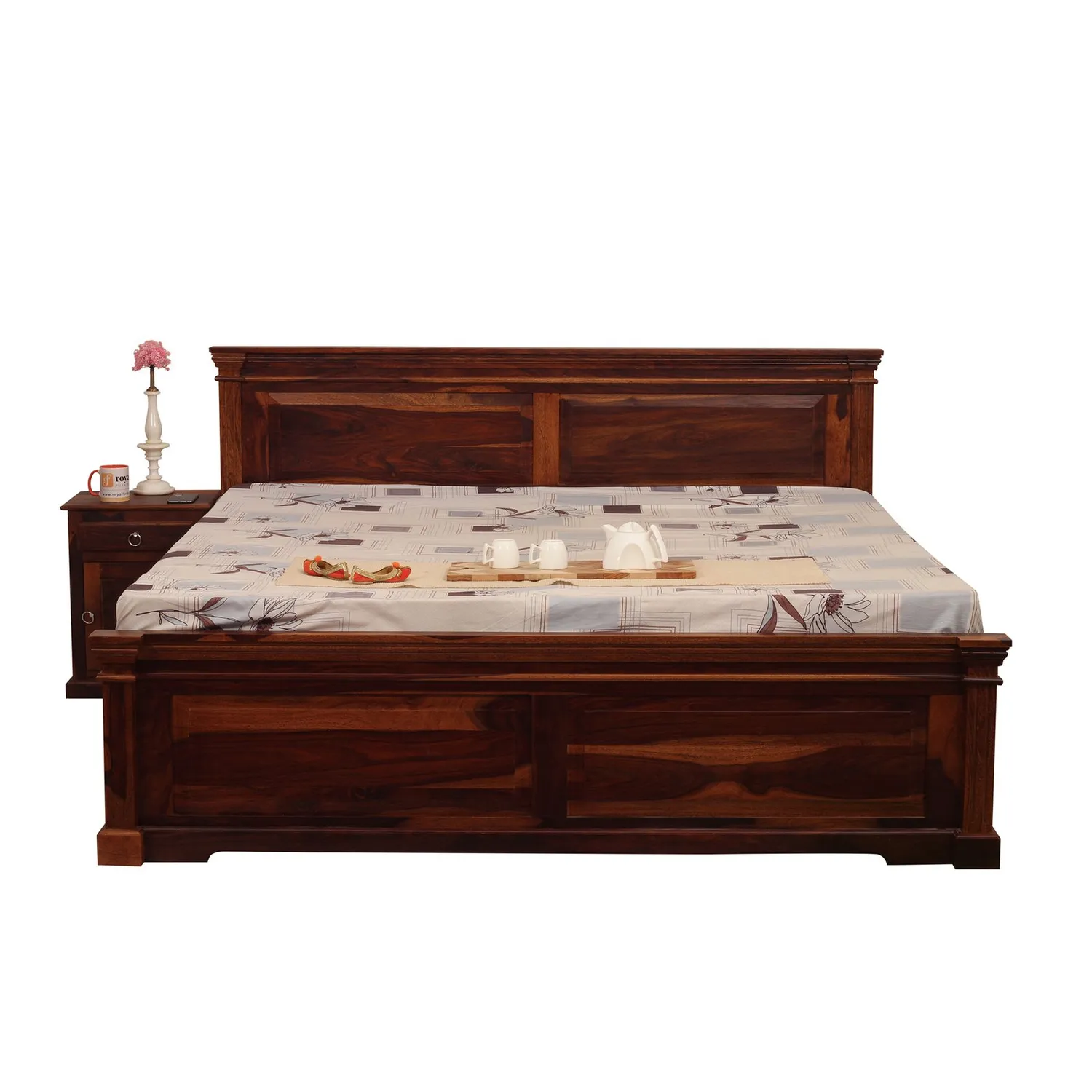 Royal Finish Stellar King Size Bed In Natural Colour With Matte Finished sheesham wood bed image 5