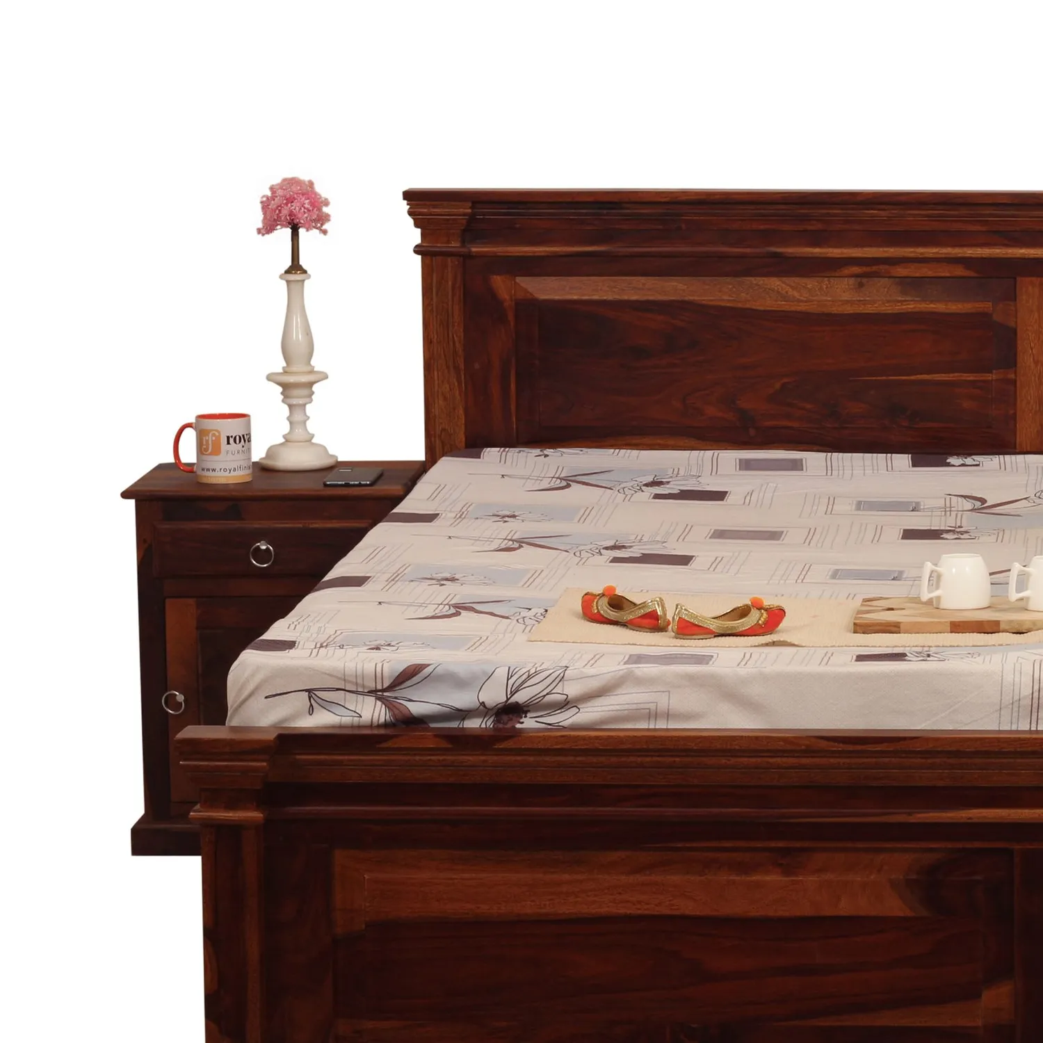 Royal Finish Stellar King Size Bed In Natural Colour With Matte Finished sheesham wood bed image 8