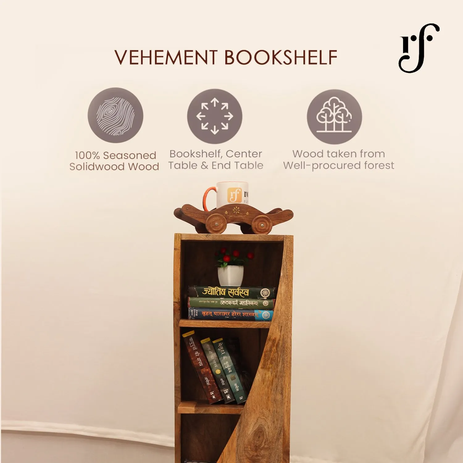 Royal Finish Vehement 4 Shelf Solid Wood Bookshelf in Mango, Natural Colour solid wood bookshelf image 4
