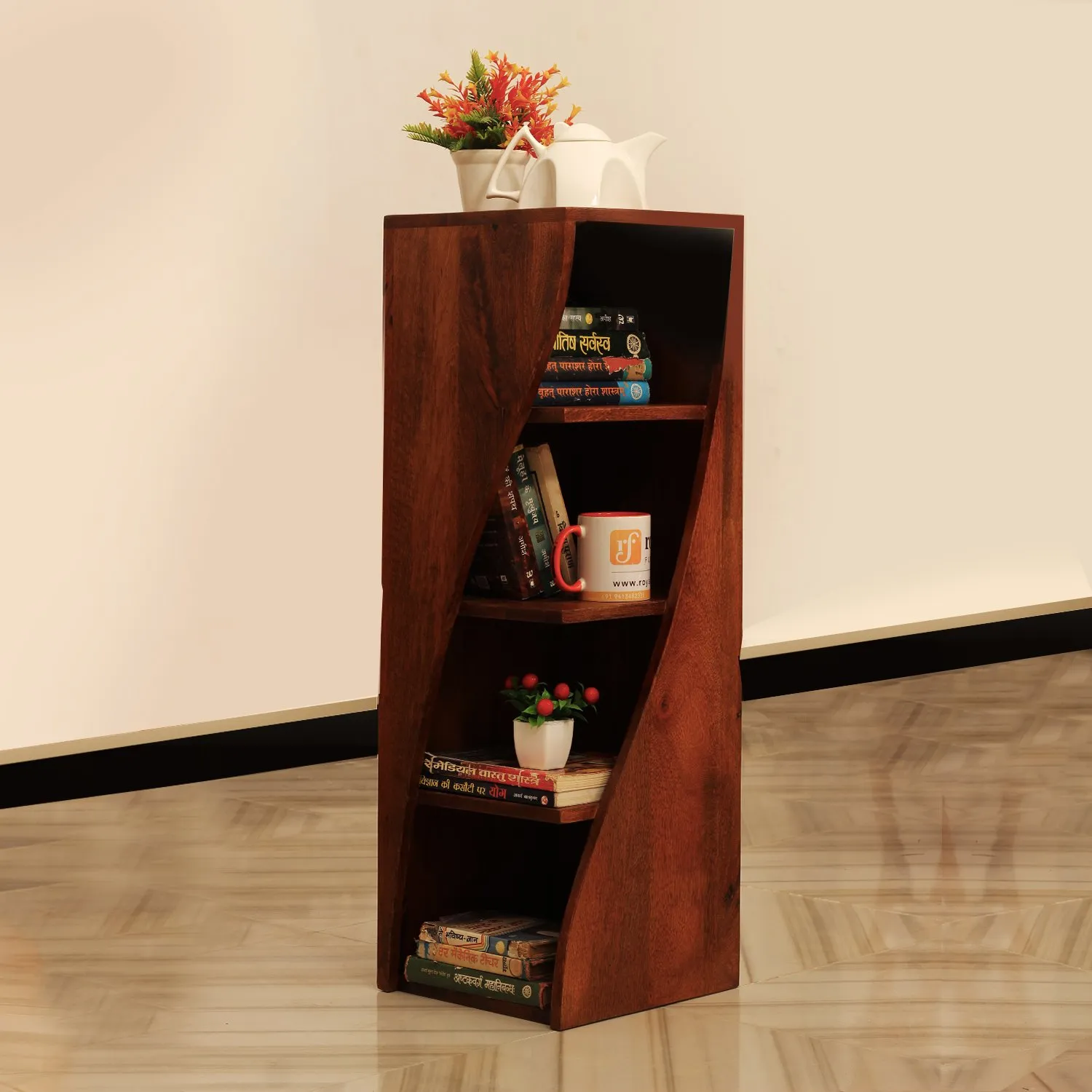 Royal Finish Vehement 4 Shelf Solid Wood Bookshelf in Sheesham, Natural Colour