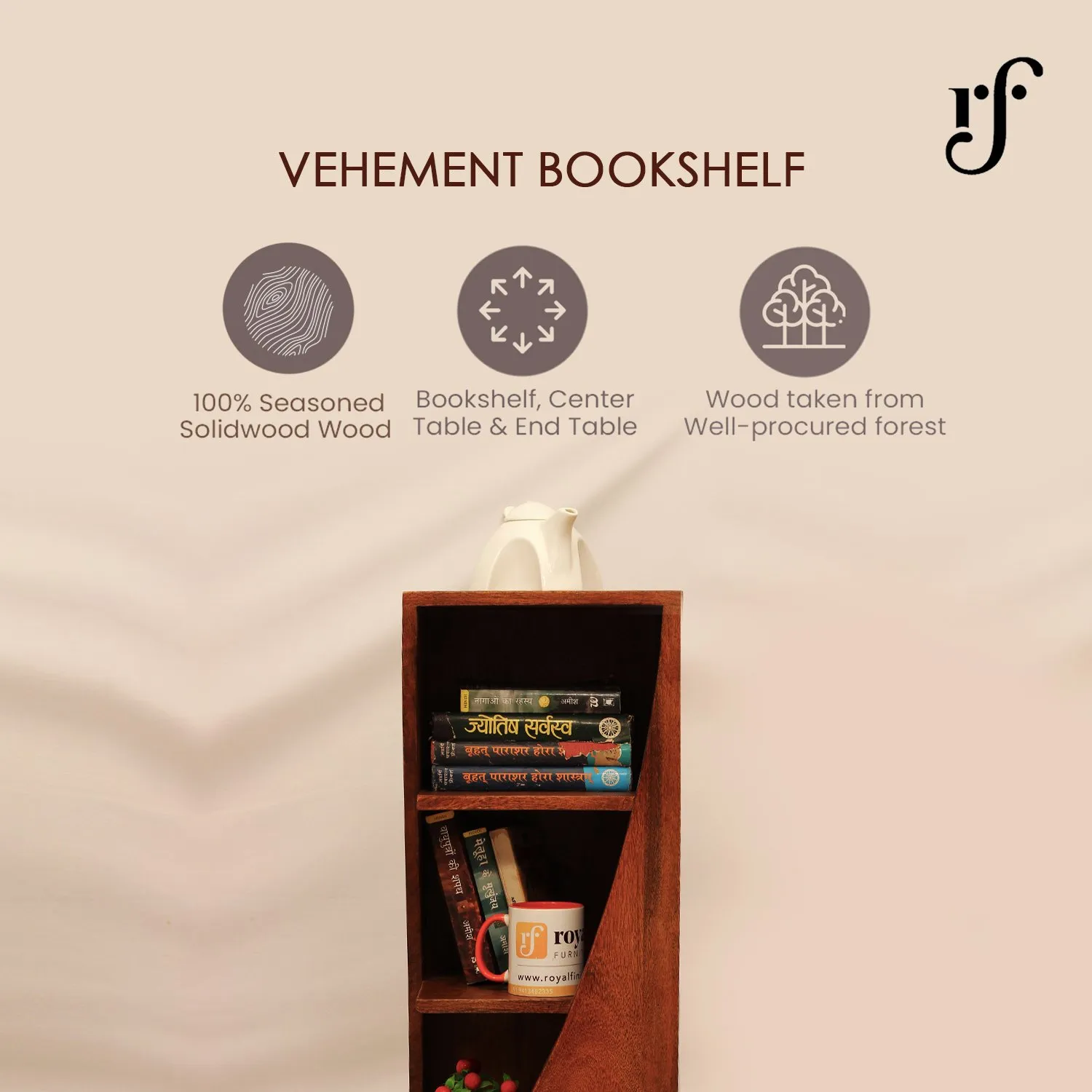 Royal Finish Vehement 4 Shelf Solid Wood Bookshelf in Sheesham, Natural Colour solid wood bookshelf image 5