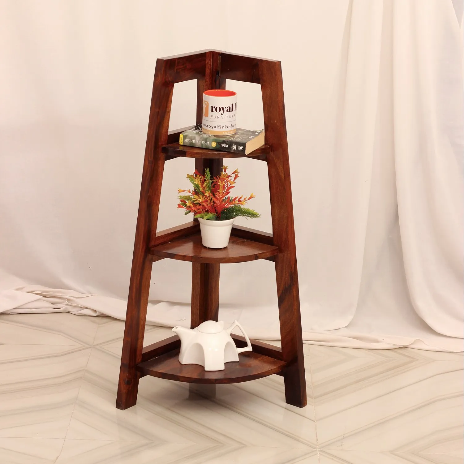 Royal Finish 3 Shelves Assorted Bookshelf in Natural Honey In Sheesham Wood