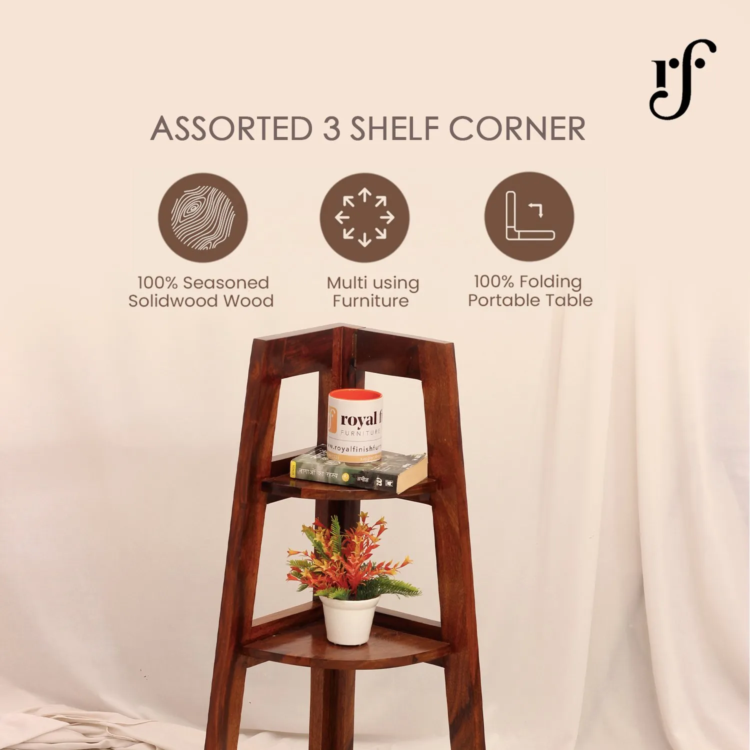 Royal Finish 3 Shelves Assorted Bookshelf in Natural Honey In Sheesham Wood solid wood bookshelf image 2