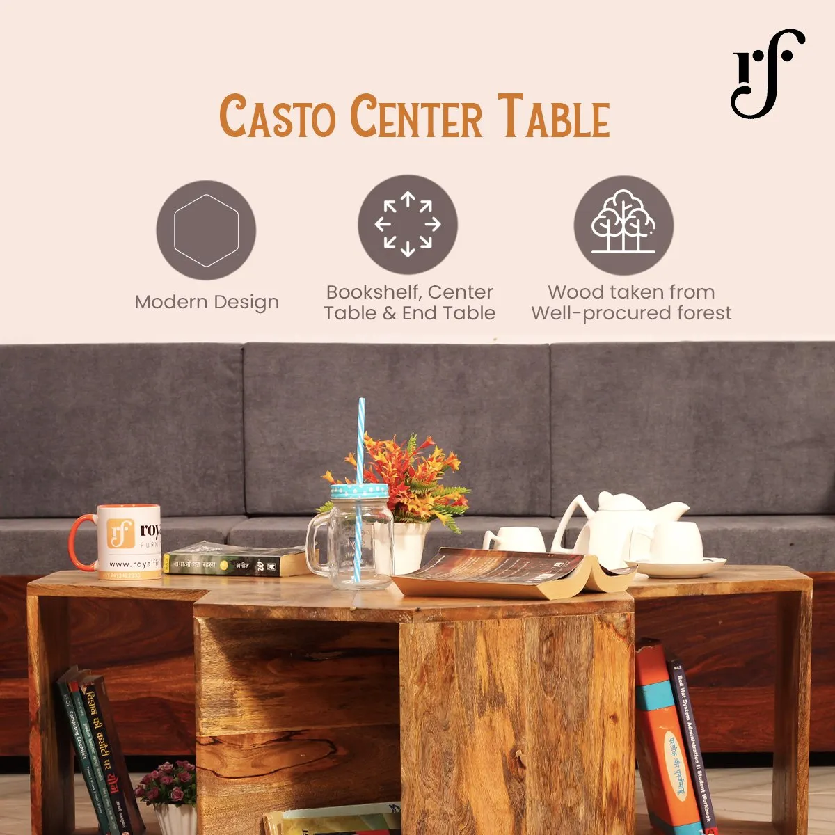 Royal Finish Hexagon Stool(Set of 3) in Mango Wood With Natural Colour sheesham wood furniture image 2