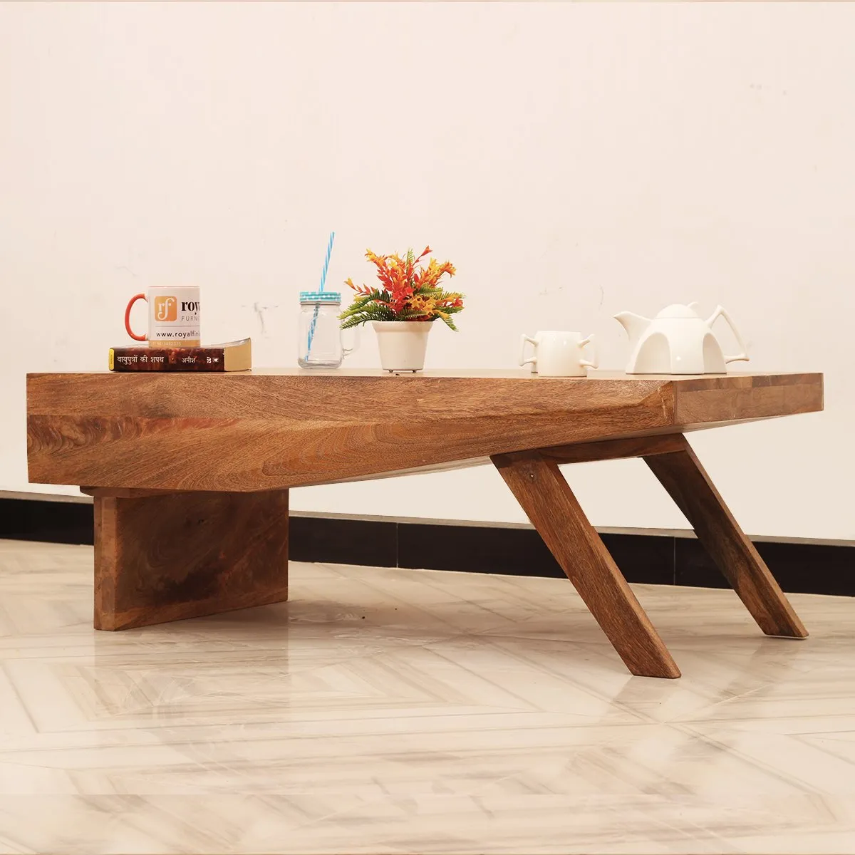 Royal Finish Horizon Center Table in Mango Wood With Natural Colour wooden center table image 3