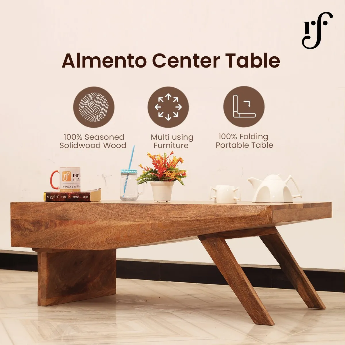 Royal Finish Horizon Center Table in Mango Wood With Natural Colour wooden center table image 5