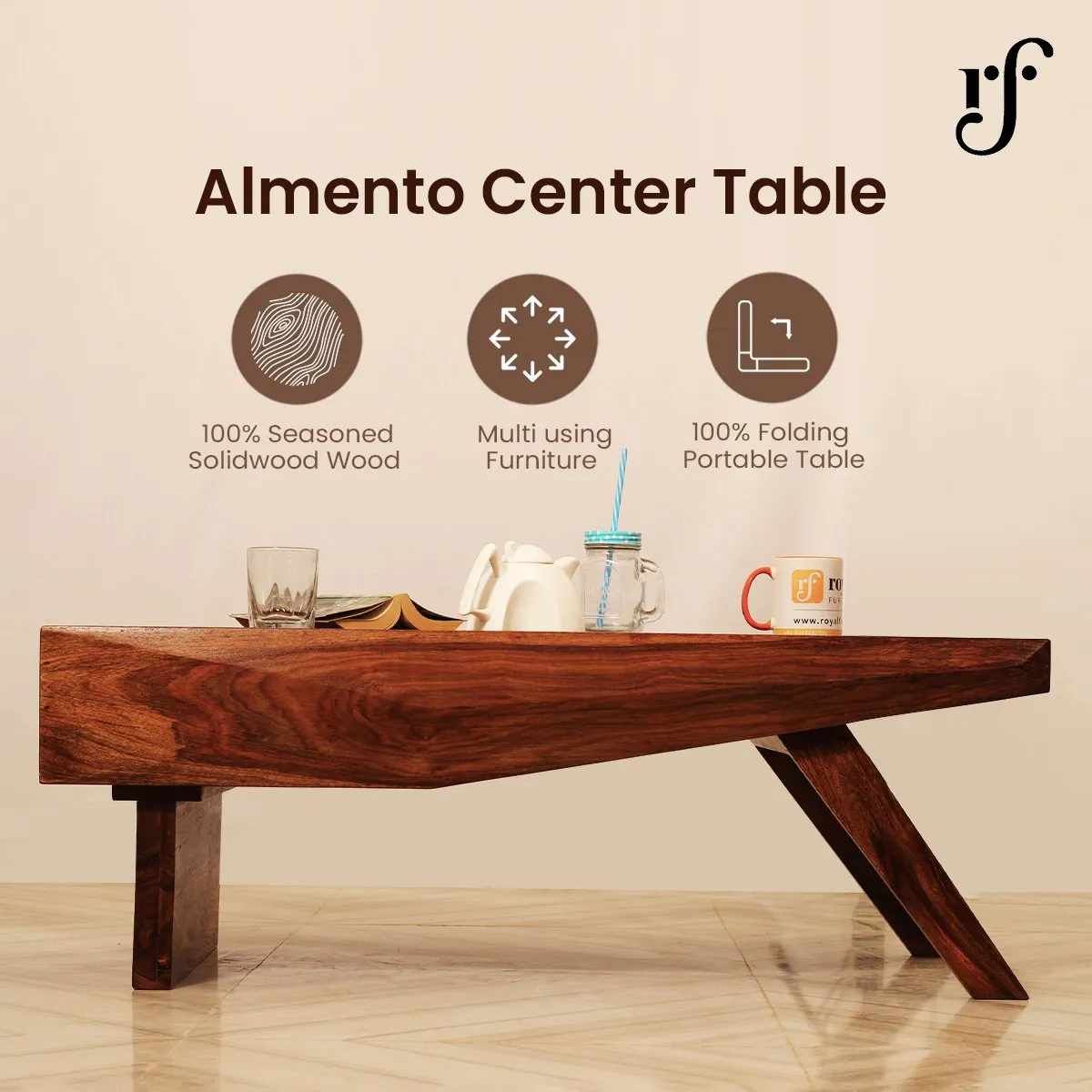 Royal Finish Almento Horizon Center Table in Sheesham Wood With Natural Colour wooden center table image 6