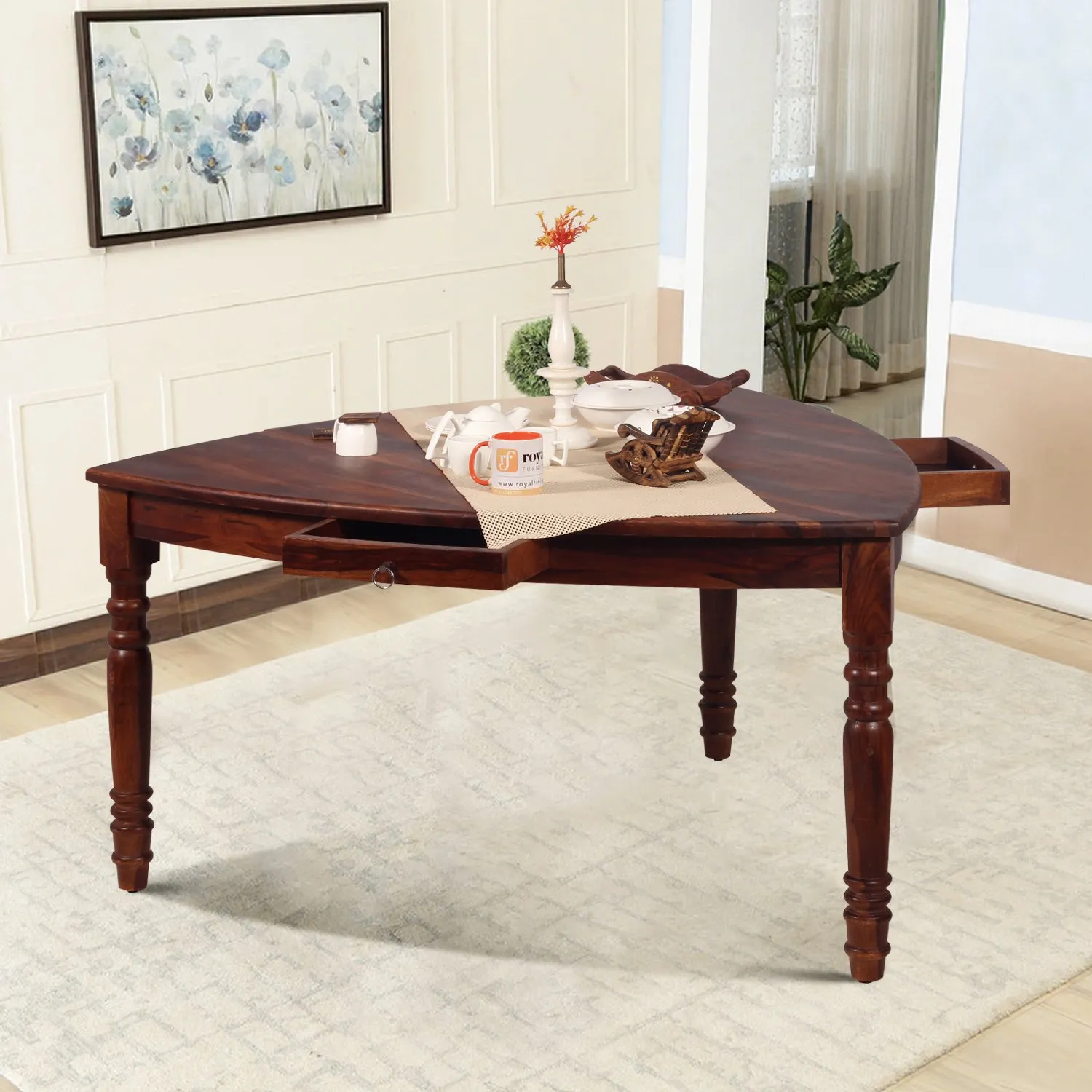 Royal Finish Betel Quid Dining Table in Natural Furniture Sheesham Wood