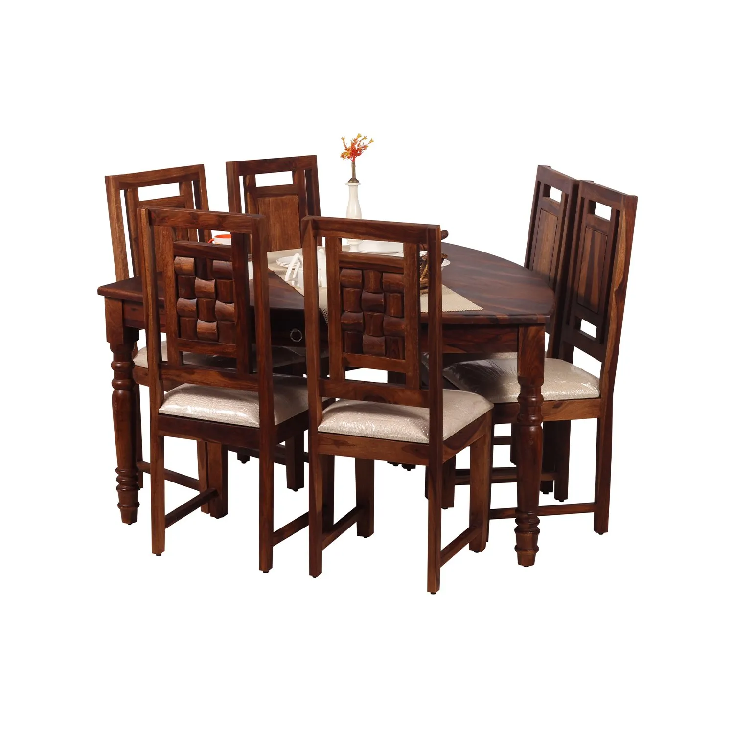 Royal Finish Betel Quid Nivora 6 Chair Dining Set in Natural Colour