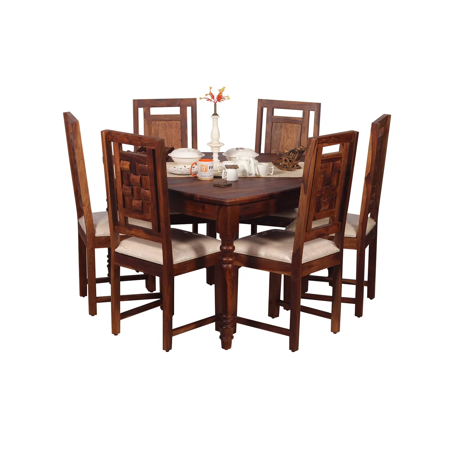 Royal Finish Betel Quid Nivora 6 Chair Dining Set in Natural Colour sheesham dining table image 2