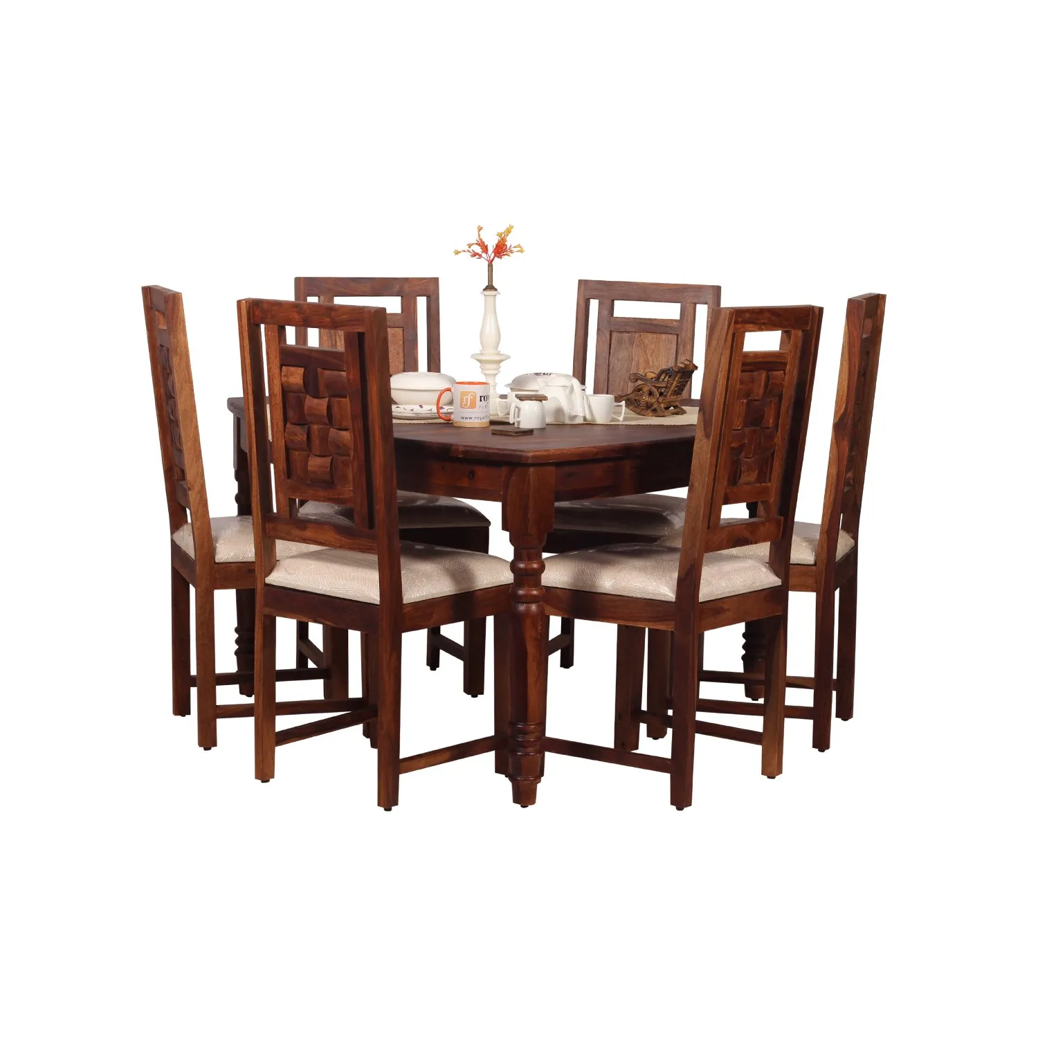 Royal Finish Betel Quid Nivora 6 Chair Dining Set in Natural Colour sheesham dining table image 3