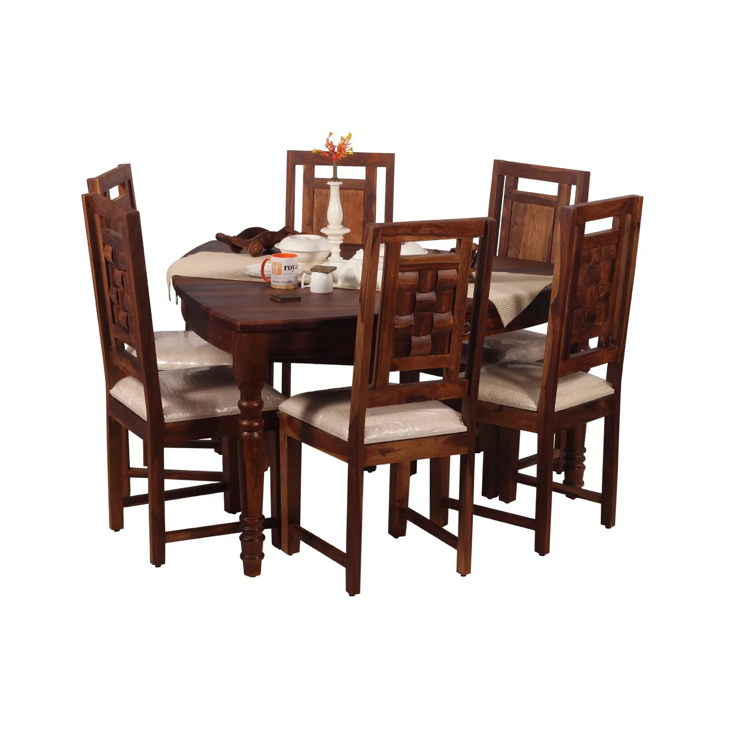 Royal Finish Betel Quid Nivora 6 Chair Dining Set in Natural Colour sheesham dining table image 4