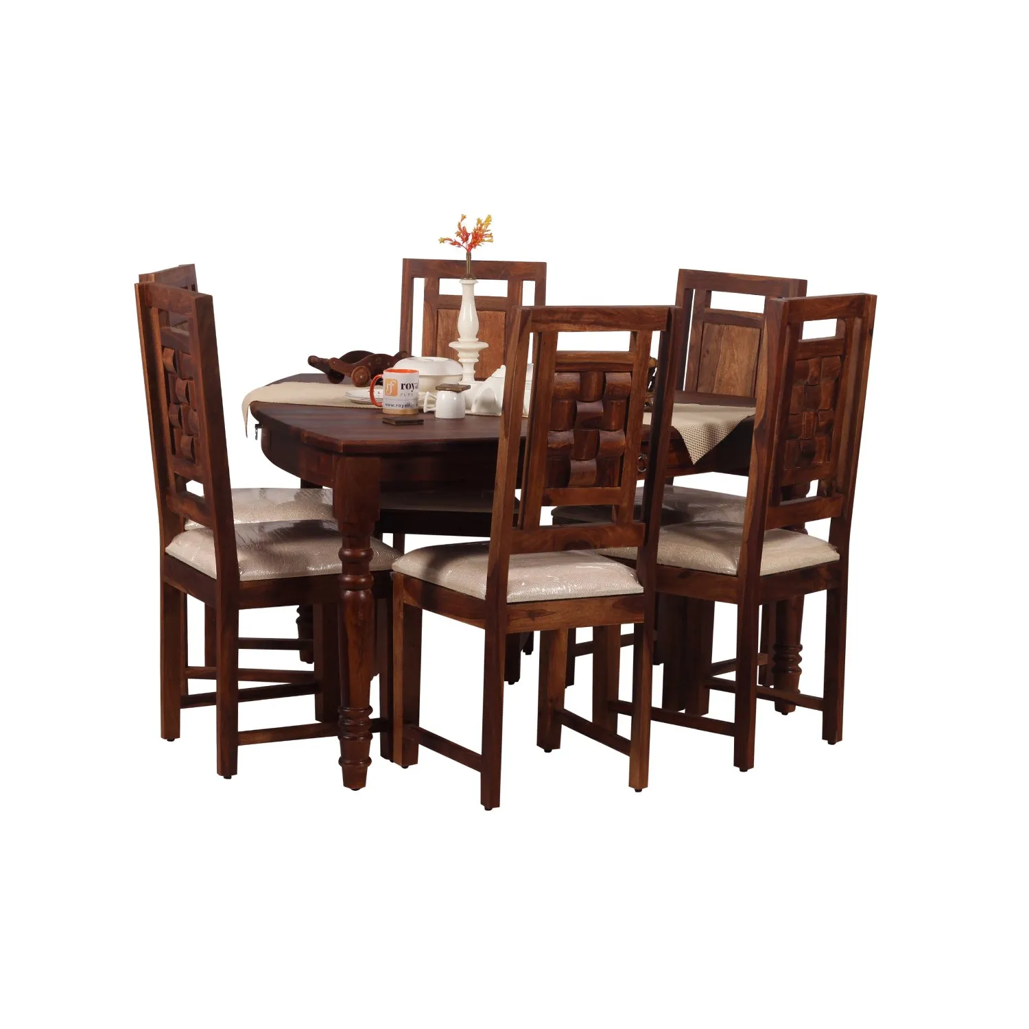 Royal Finish Betel Quid Nivora 6 Chair Dining Set in Natural Colour sheesham dining table image 5