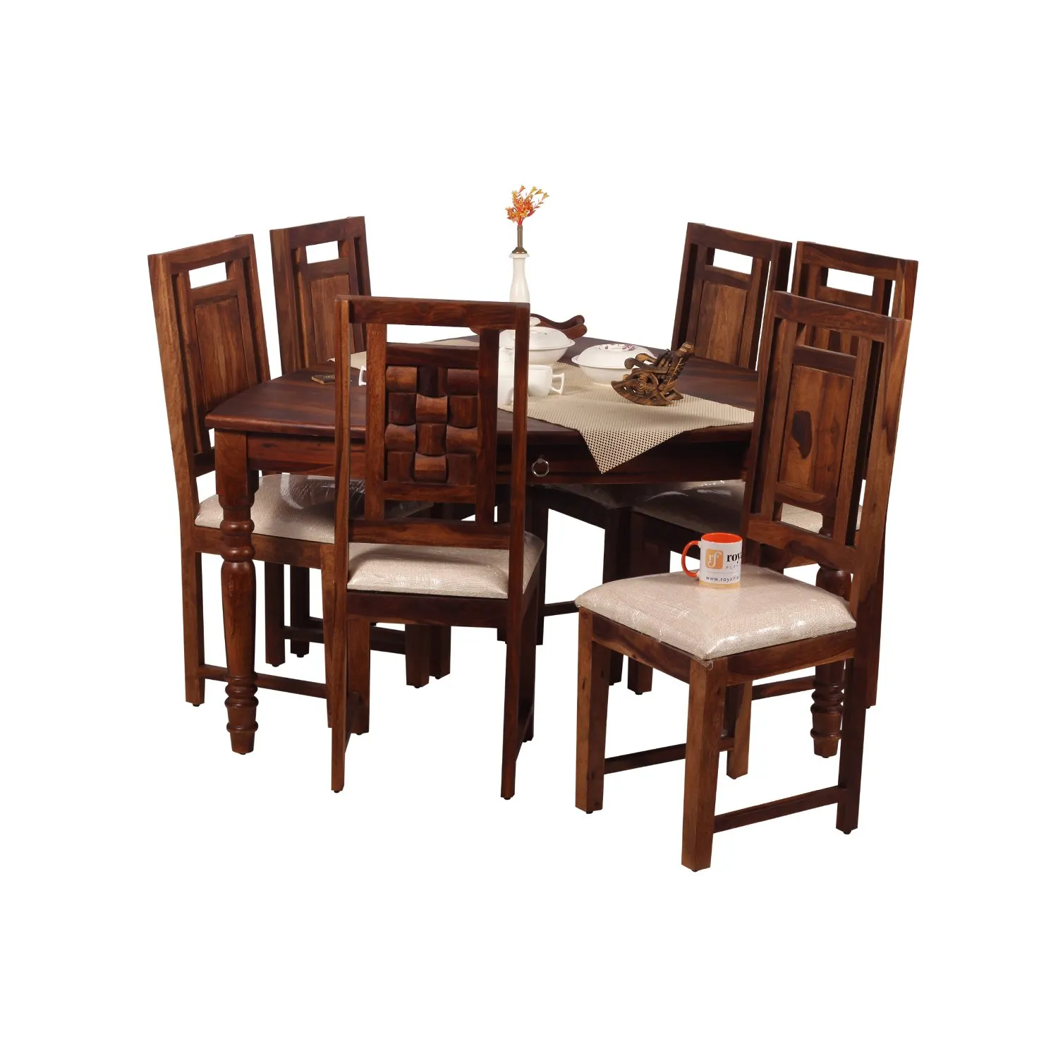 Royal Finish Betel Quid Nivora 6 Chair Dining Set in Natural Colour sheesham dining table image 7