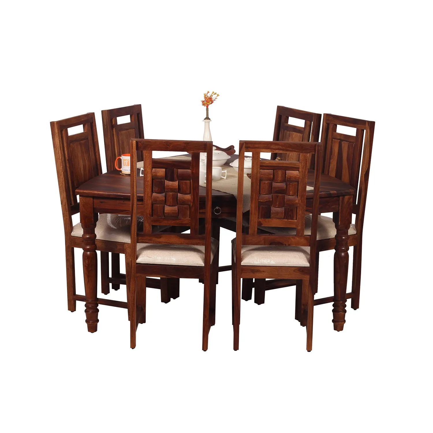 Royal Finish Betel Quid Nivora 6 Chair Dining Set in Natural Colour sheesham dining table image 8