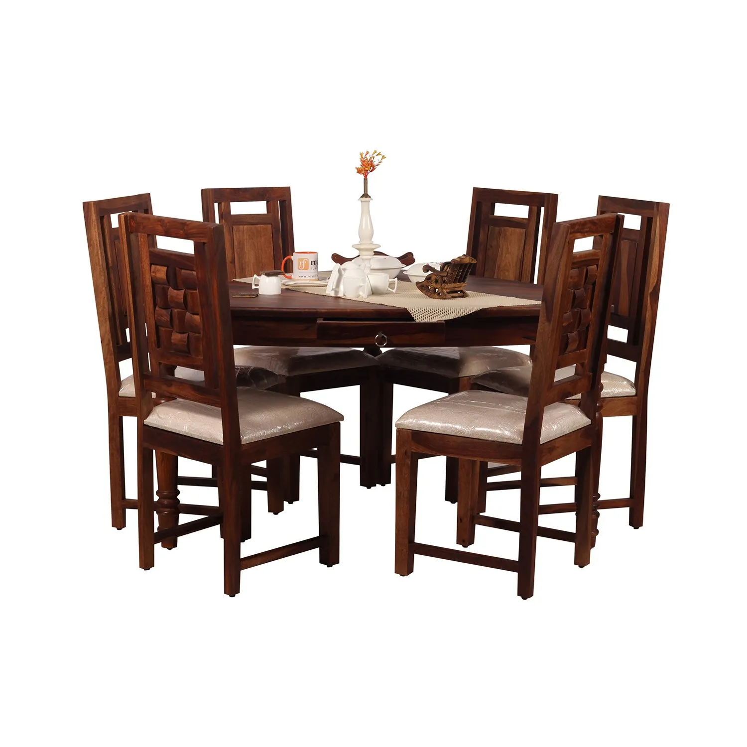 Royal Finish Betel Quid Nivora 6 Chair Dining Set in Natural Colour sheesham dining table image 10