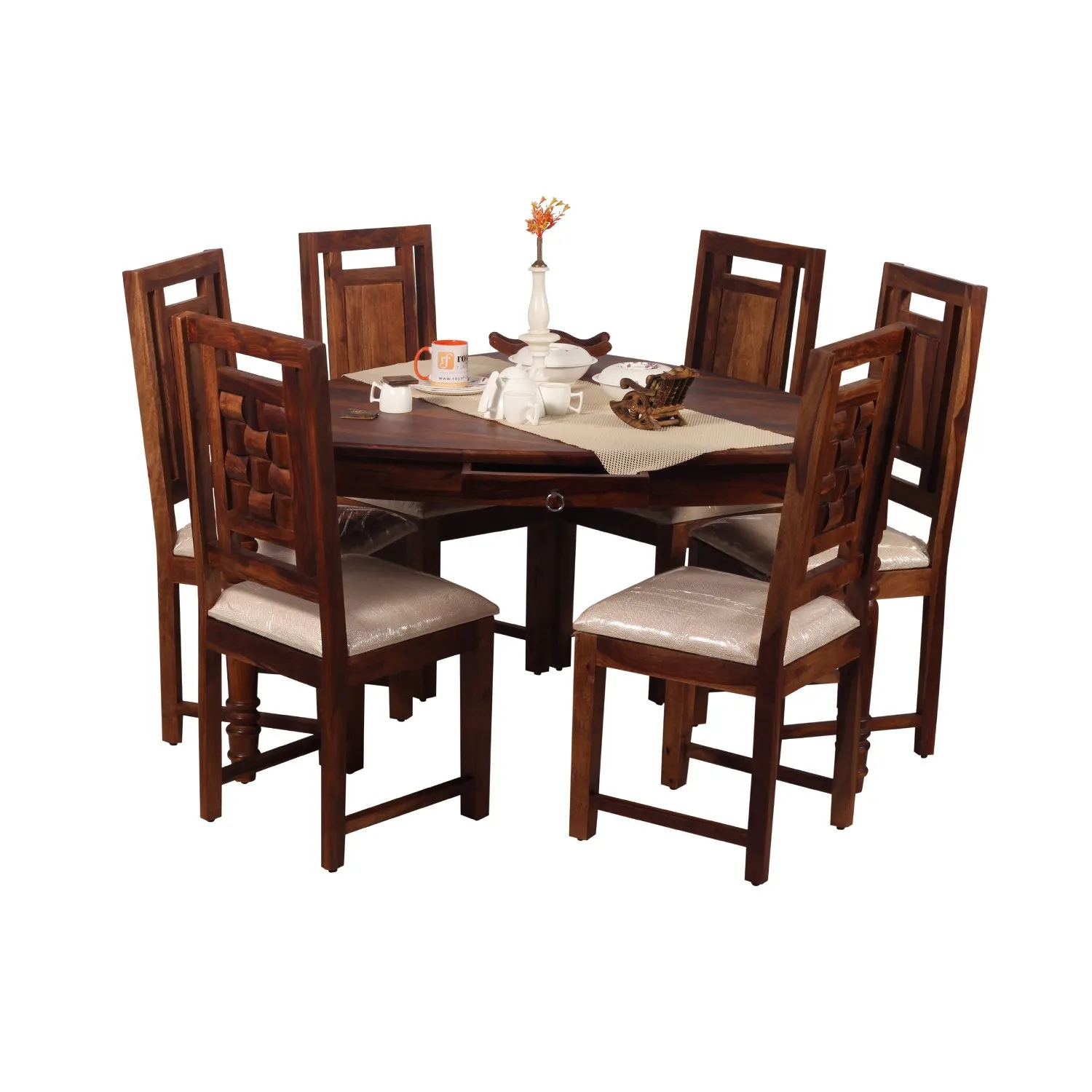 Royal Finish Betel Quid Nivora 6 Chair Dining Set in Natural Colour sheesham dining table image 11