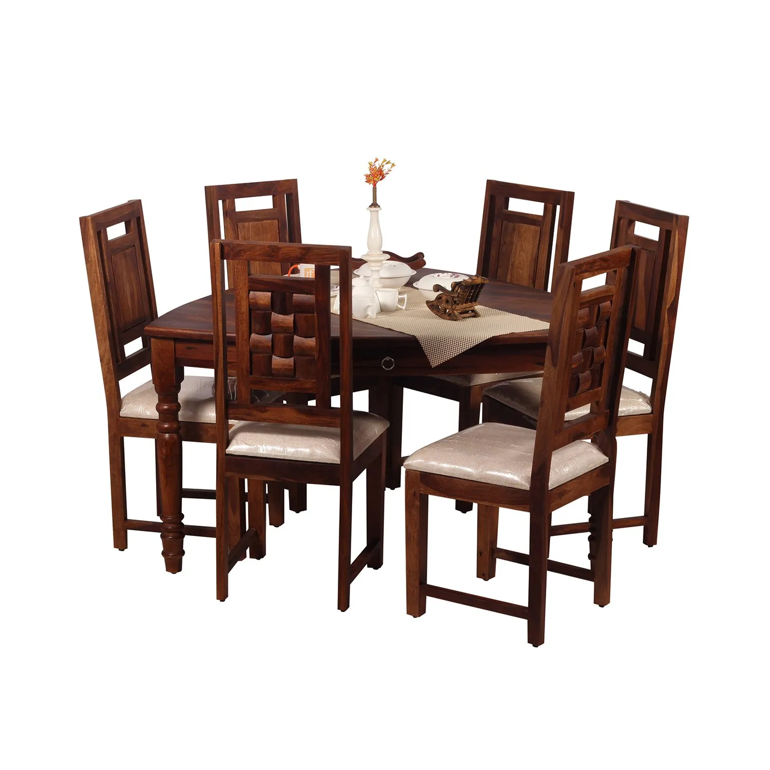 Royal Finish Betel Quid Nivora 6 Chair Dining Set in Natural Colour sheesham dining table image 12