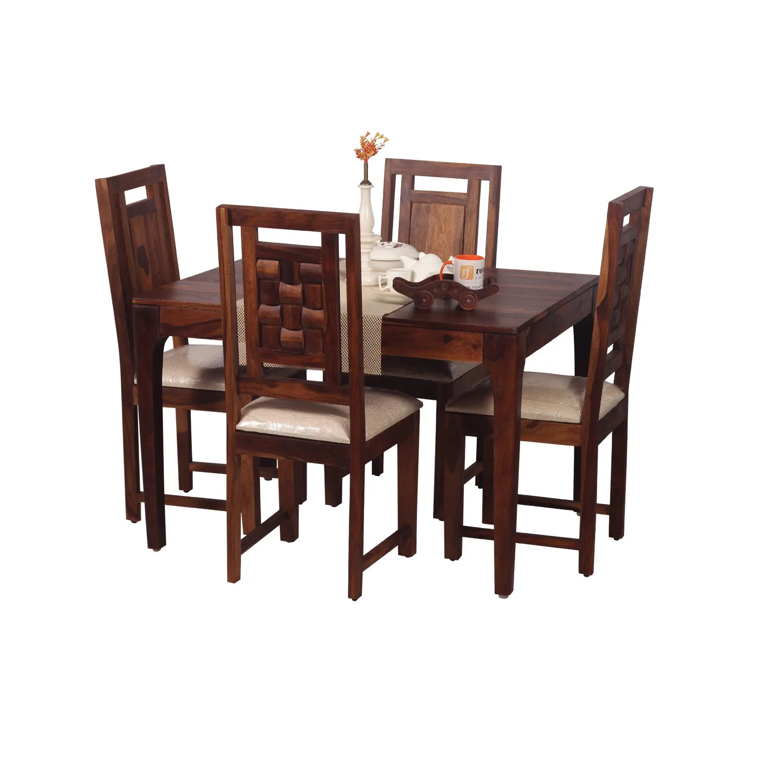Royal Finish CuisineCraft Nivora 4 Seater Dining Set in Natural Colour sheesham dining table image 4