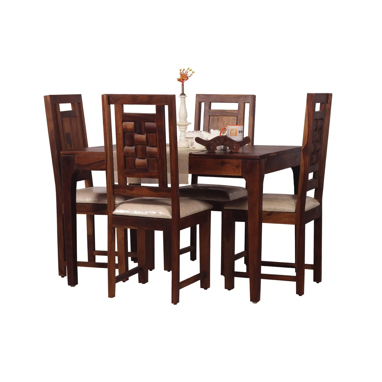 Royal Finish CuisineCraft Nivora 4 Seater Dining Set in Natural Colour sheesham dining table image 6
