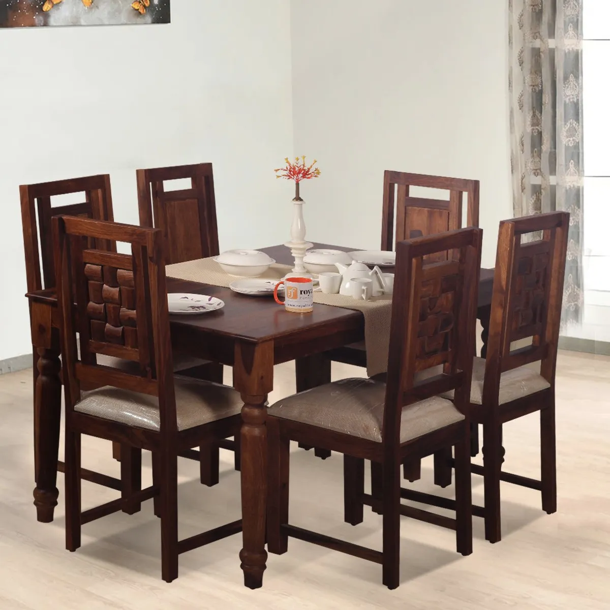 Royal Finish Artisan Nivora 6 Chair Dining Set in Natural Colour