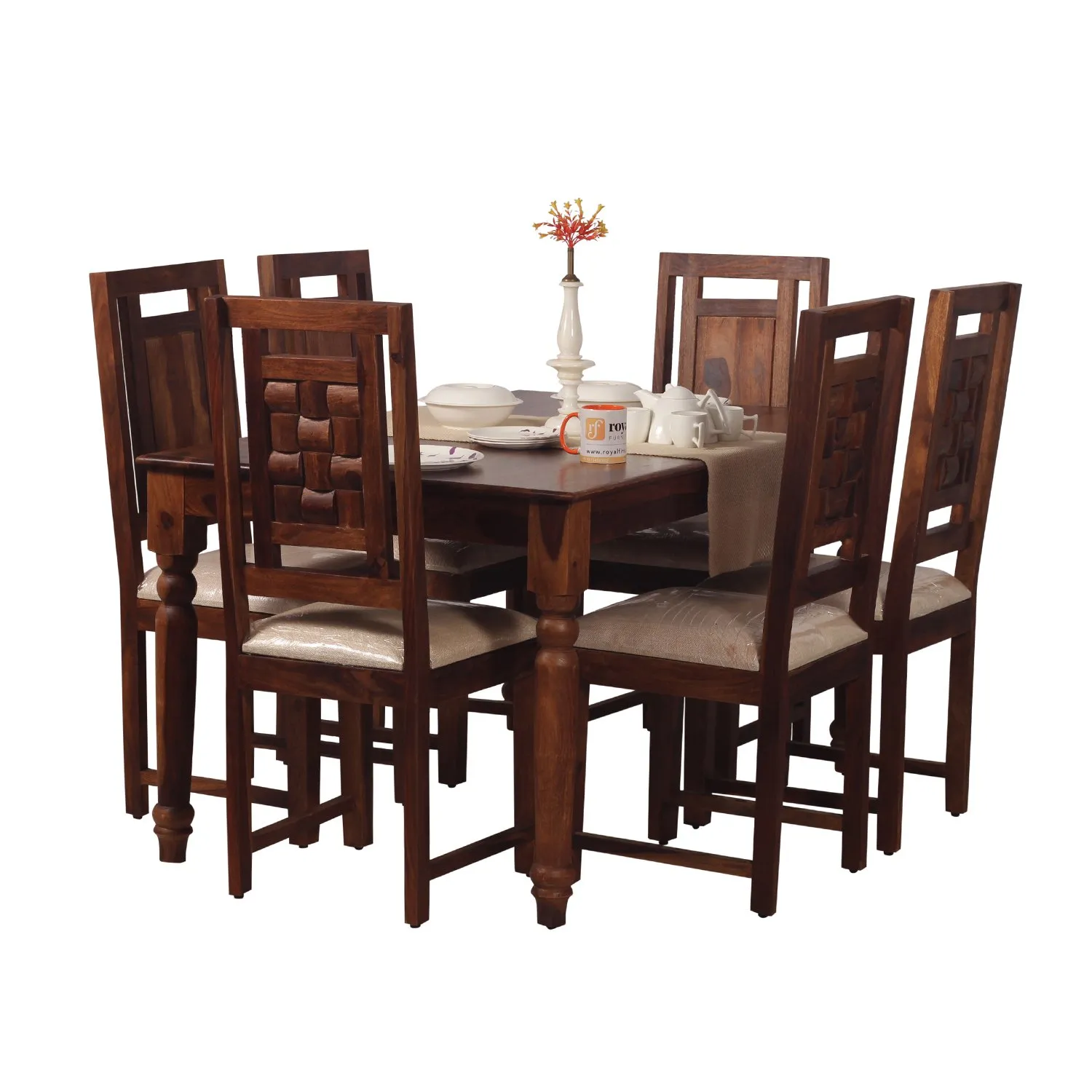 Royal Finish Artisan Nivora 6 Chair Dining Set in Natural Colour sheesham dining table image 2