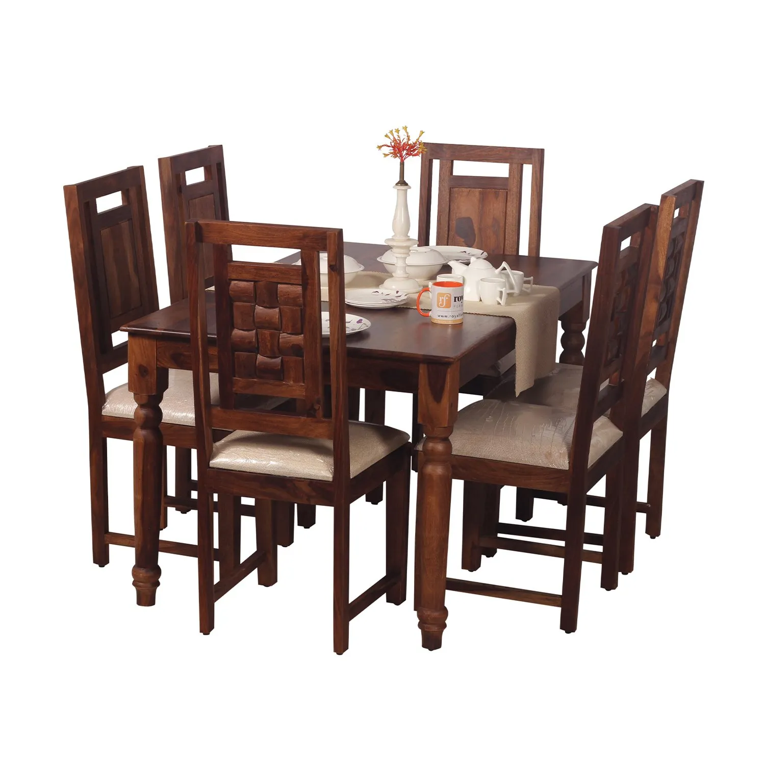 Royal Finish Artisan Nivora 6 Chair Dining Set in Natural Colour sheesham dining table image 6