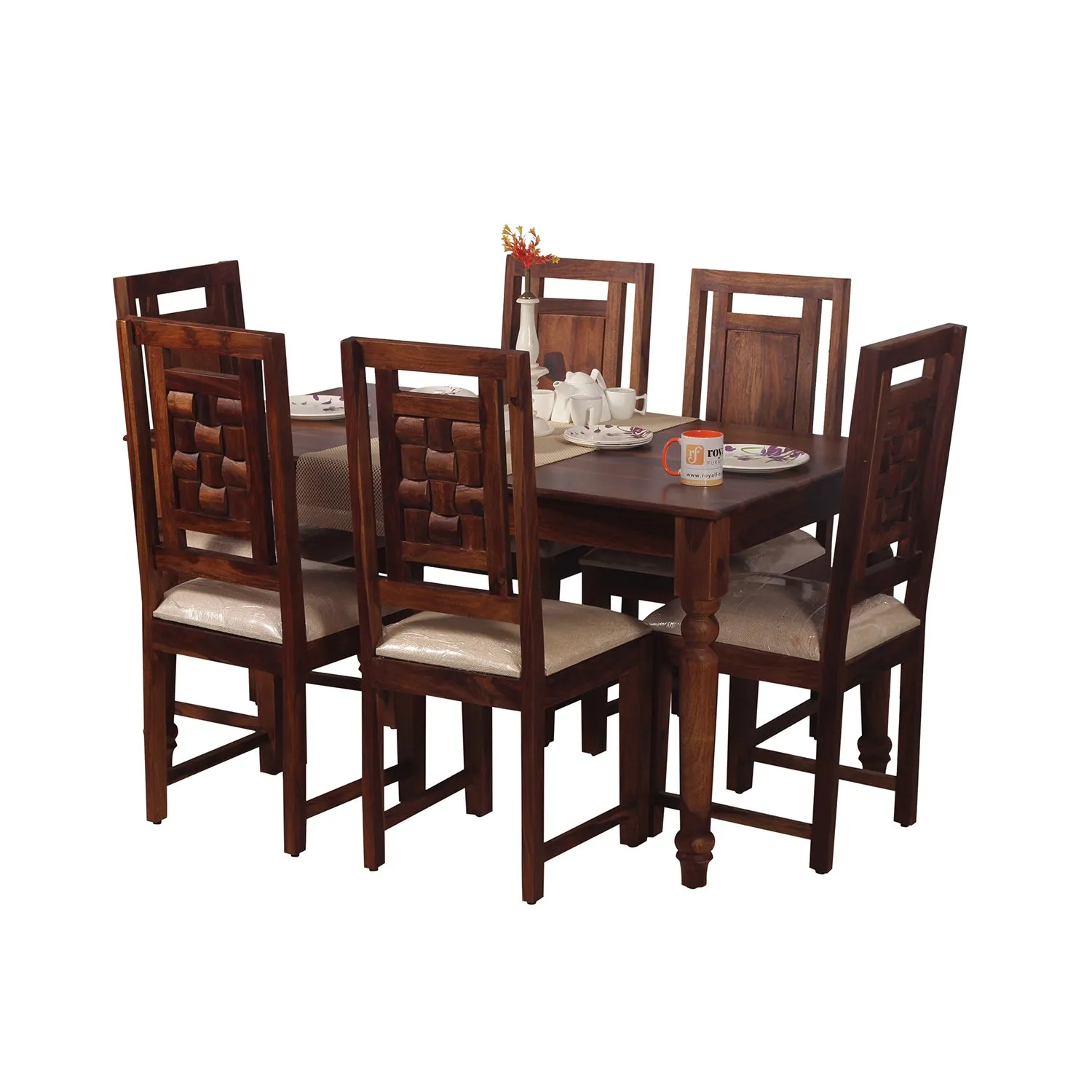 Royal Finish Artisan Nivora 6 Chair Dining Set in Natural Colour sheesham dining table image 7