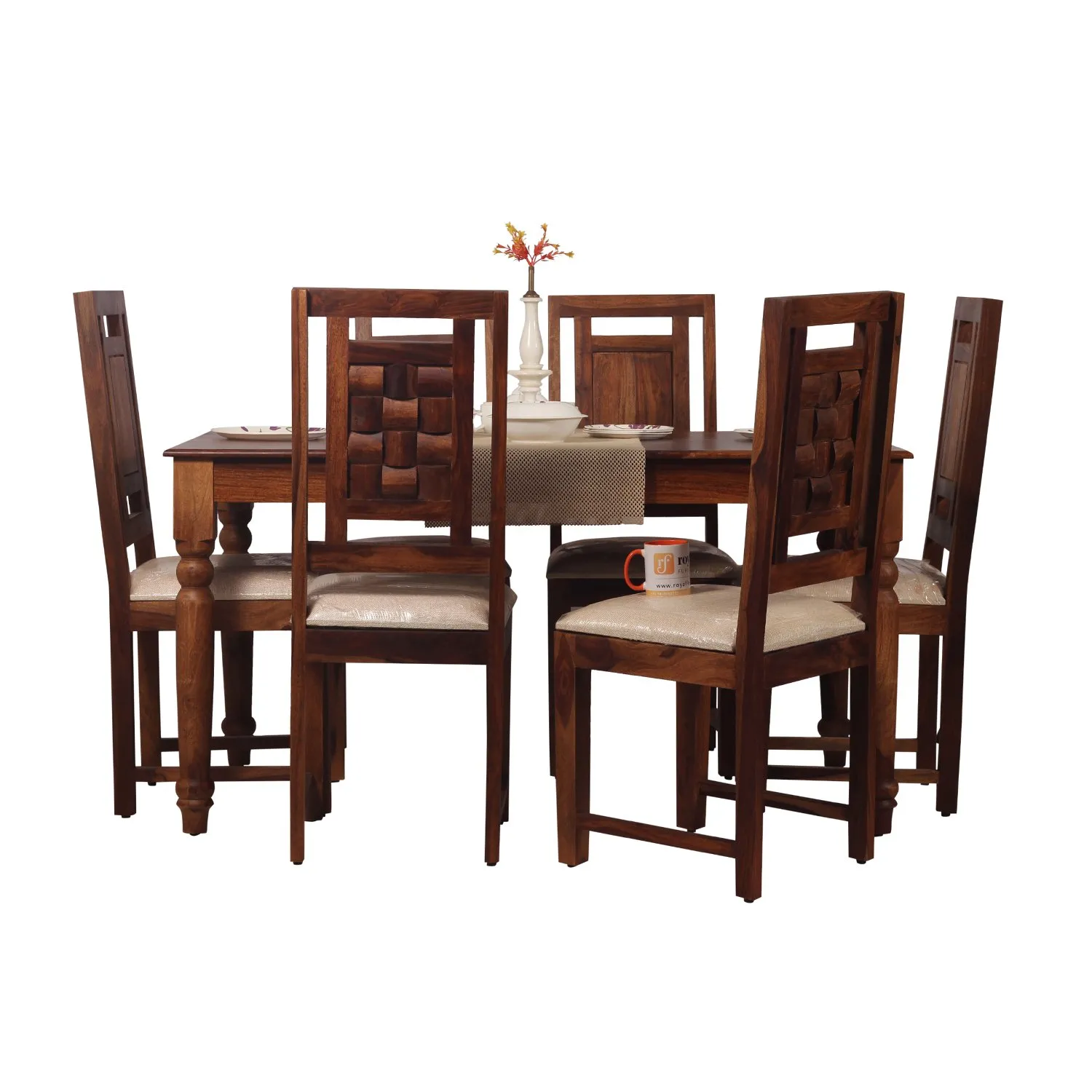 Royal Finish Artisan Nivora 6 Chair Dining Set in Natural Colour sheesham dining table image 8