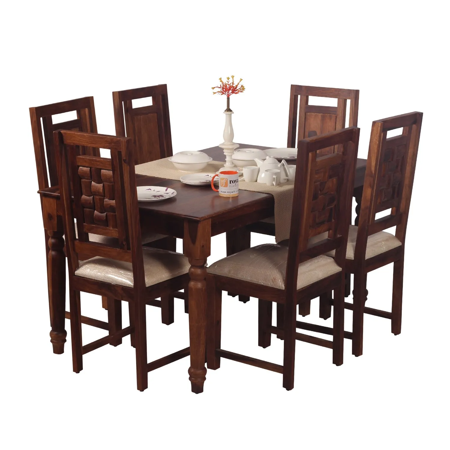 Royal Finish Artisan Nivora 6 Chair Dining Set in Natural Colour sheesham dining table image 10