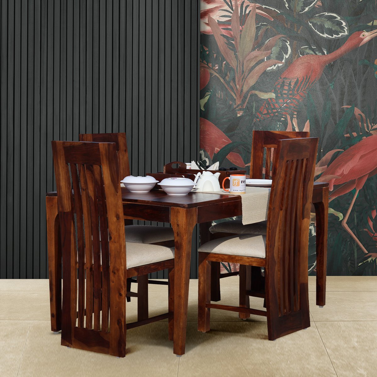 Royal Finish Selope 4 Seater Dining Set in Natural Furniture Sheesham Wood