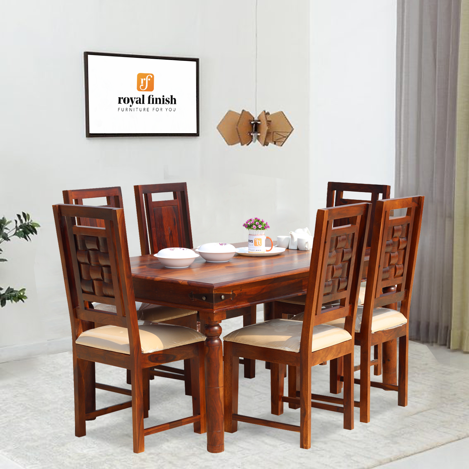 Royal Finish Nivora 6 Seater Dining Set in Natural Furniture Sheesham Wood