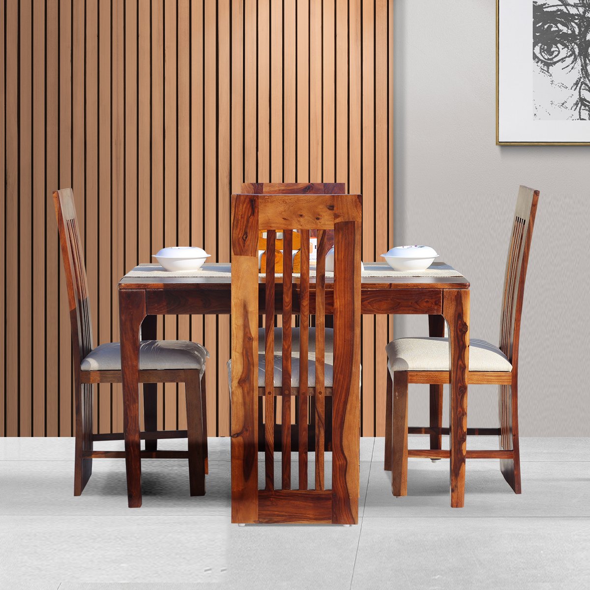 Royal Finish Quadro 4 Seater Dining Set in Natural Furniture Sheesham Wood