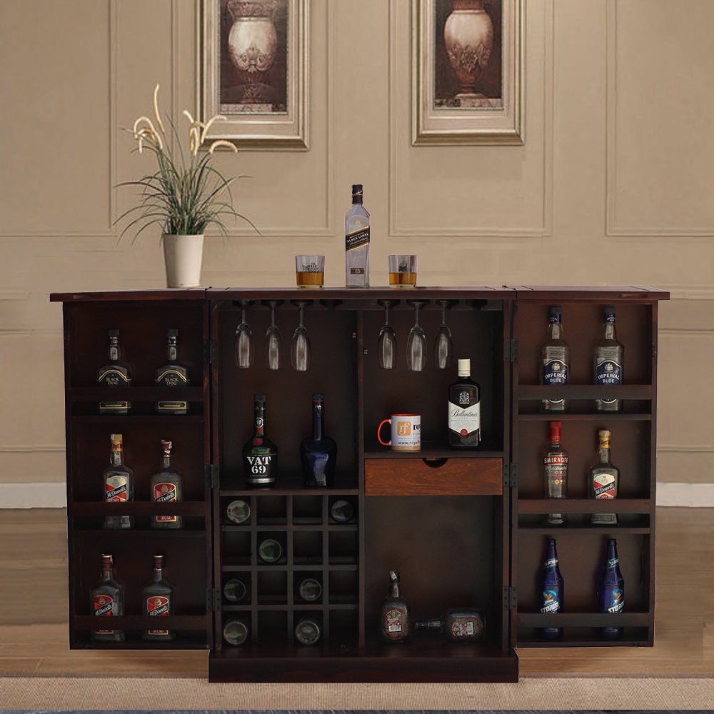 Royal Finish Nivora 2 Door Bar in sheesham with Natural color in Matte polished