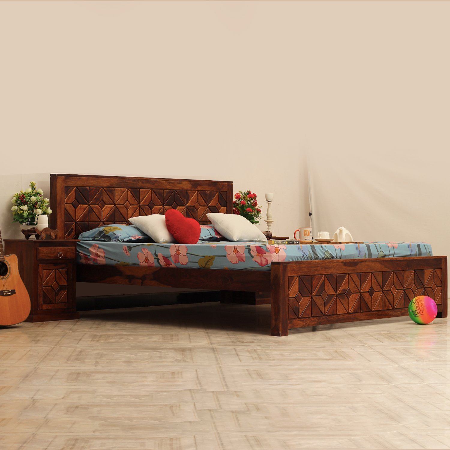 Royal Finish Optima King Size Bed In Natural Colour With Matte Finish