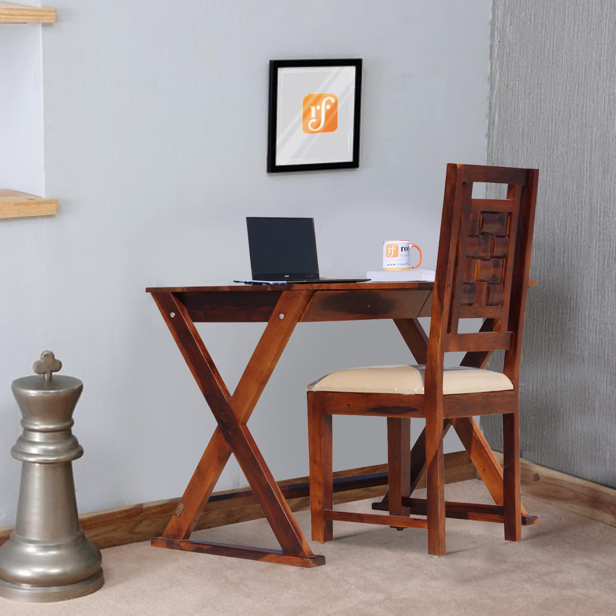 Royal Finish Sikora Study Table with Nivora Chair in Funriture Sheesham Wood