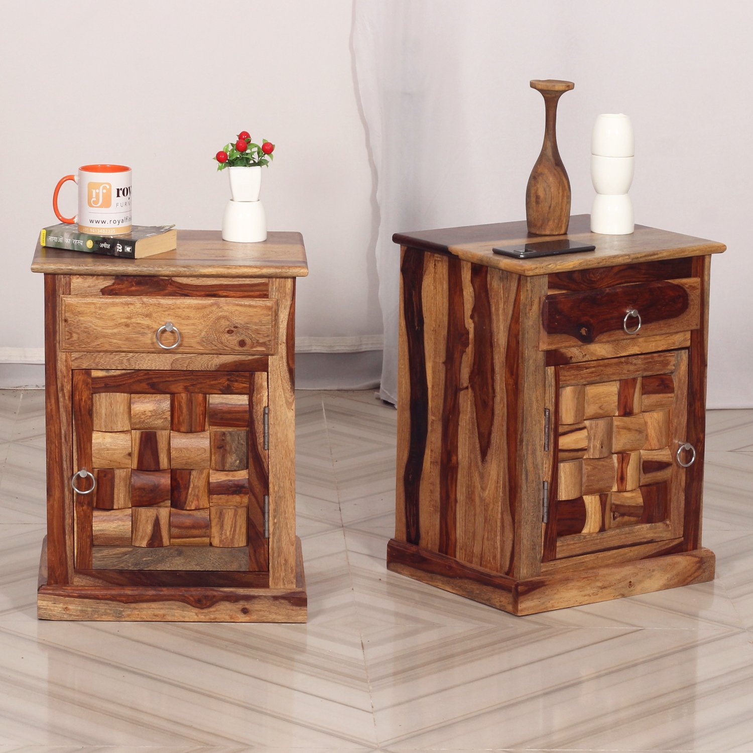 Royal Finish Nivora Double Bedside Table In Furniture Sheesham Wood In Natural