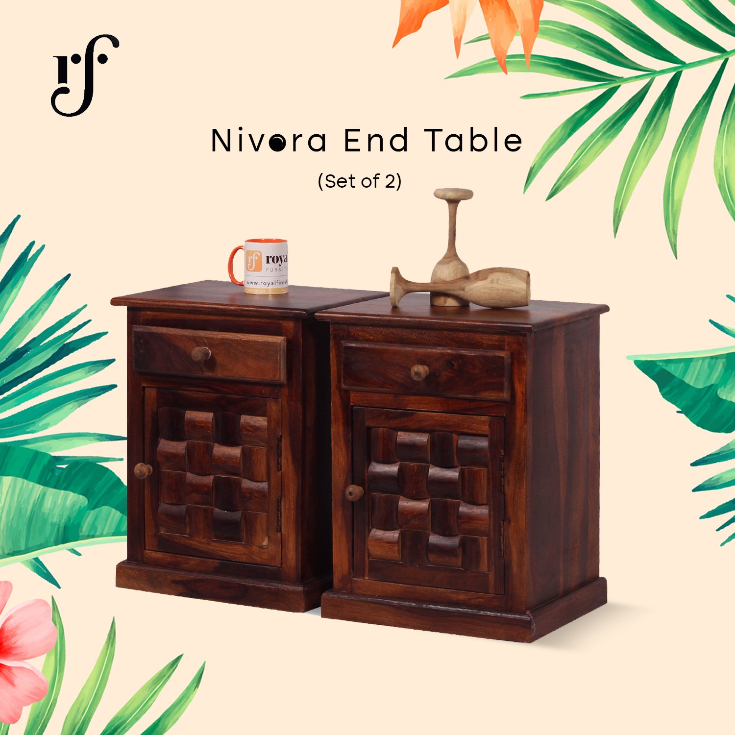 Royal Finish Nivora Double Bedside Table In Furniture Sheesham Wood